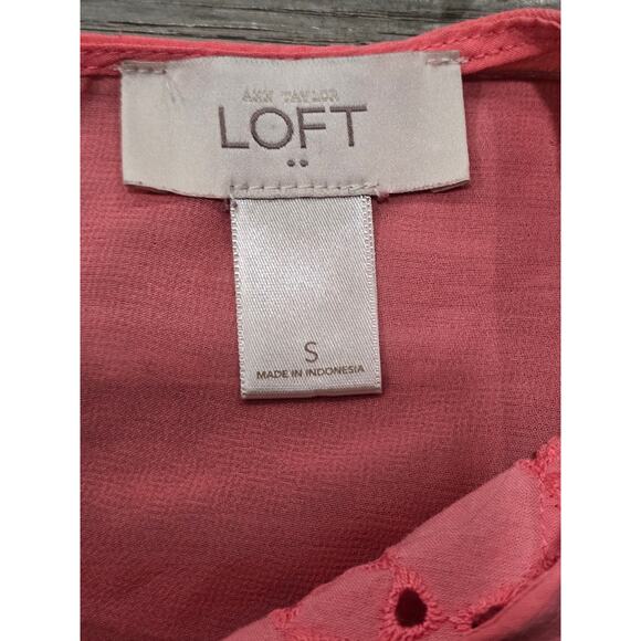 Ann Taylor Loft Pink Coral Eyelet Sheer Mesh Back Sleeveless Shirt Tank Top - Picture 3 of 6